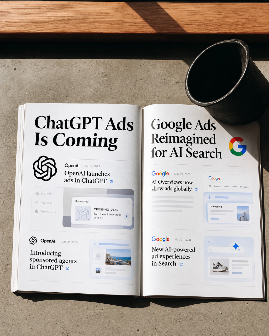 ChatGPT Ads 與網站 Agent 互動示意圖
